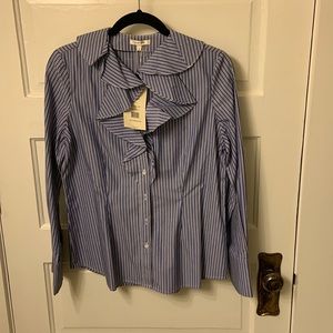Tyler Boe ruffle shirt blue and white stripe size small